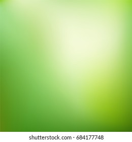 Nature gradient backdrop with bright sunlight. Abstract green blurred background. Ecology concept for your graphic design, banner or poster. Vector illustration