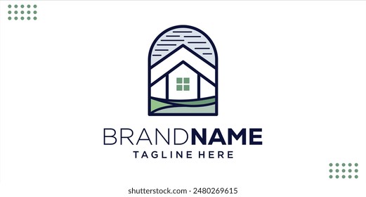 nature graphic design Home logo badge sea water landscape mono line, Design Inspiration, Illustration, Vector
