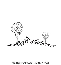 Naturaleza en gráficos. Dibuja a mano ilustraciones gráficas sobre un fondo blanco. Tema nativo gráfico para el diseño