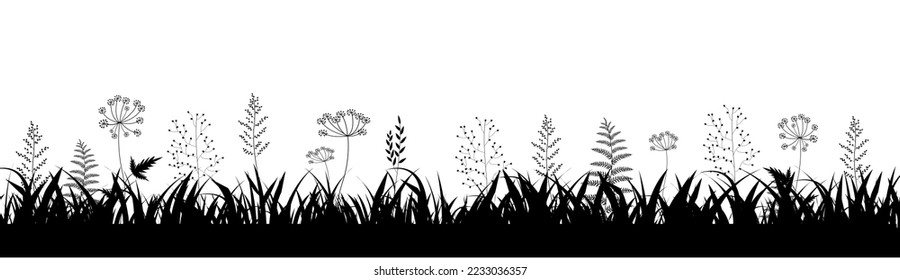 Nature Grass Border Isolated White Background Vector Illustration