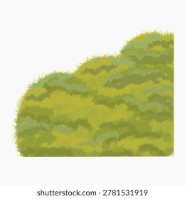 Nature Grass Corner Border with Soft Green Bush Texture in Hand Painted Oil Pastel Style. Ideal for game assets, landscape scene builders, scrapbook decor, and spring banner backgrounds.