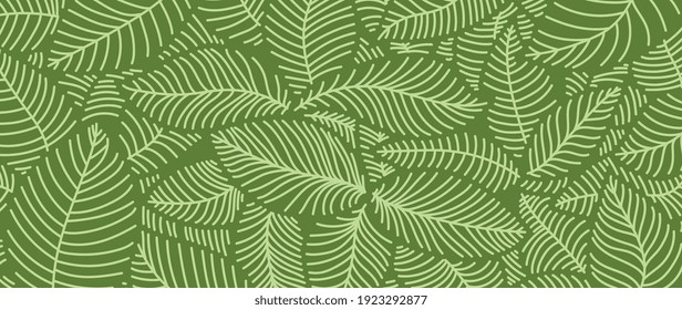 Nature green background vector. Floral pattern, Split-leaf plant with line arts, Vector illustration.