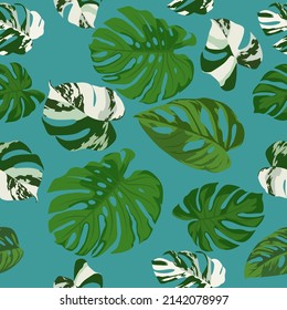 nature green background vector. Floral pattern, colorful leaf Philodendron plant with monstera plant line arts, Vector illustration.