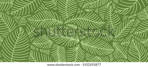 Nature green background\
vector. Floral pattern, Split-leaf plant with line arts, Vector\
illustration.