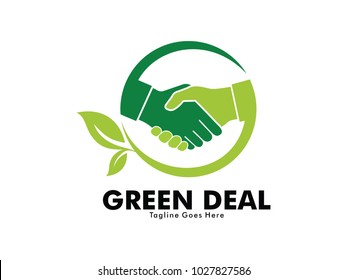 nature green deal handshake vector logo design for nature friend community, biology labs