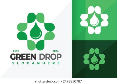 Nature Green Drop Logo design vector symbol icon illustration