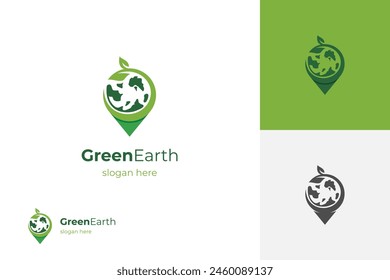 nature green earth leaf logo icon design with pin map graphic element, symbol, sign for green Earth Day place concept logo template