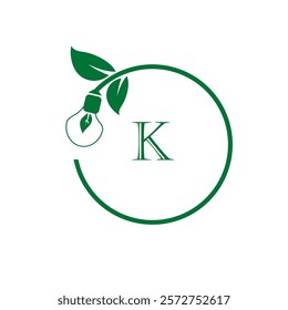 Nature green electricity K alphabet logo design vector