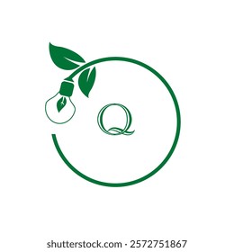 Nature green electricity Q alphabet logo design vector