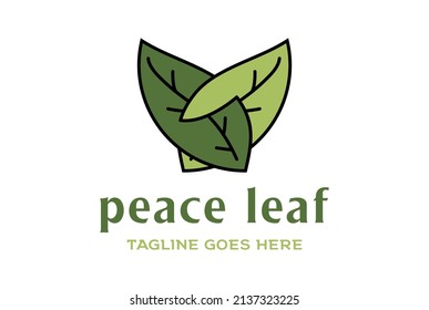 Nature Green Hand Leaf with Handshake Shape for Peace Deal Environment Herb Logo Design Vector