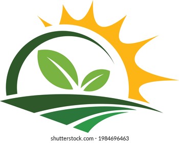 Nature Green Landscape Sunrise Logo Template. sun vector illustration Icon Logo Template.