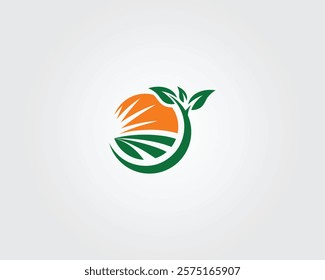 Nature Green Landscape Sunrise logo design vector template.