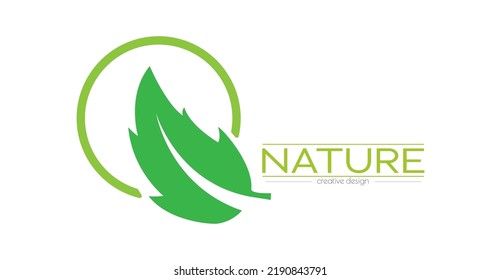 Nature. A green leaf in a circle. Template for a logo, sticker, emblem or label. Icon for websites and applications. Flat style.
