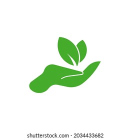 nature green leaf and hand icon vector concept flat abstract design