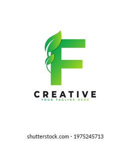 Nature Green Leaf Letter F Logo Design. monogram logo. Green Leaves Alphabet Icon. Usable for Business, Science, Healthcare, Medical and Nature Logos