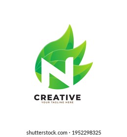 Nature Green Leaf Letter N Logo Design. monogram logo. Green Leaves Alphabet Icon. Usable for Business, Science, Healthcare, Medical and Nature Logos.Flat Vector Logo Design Template Element. Eps10