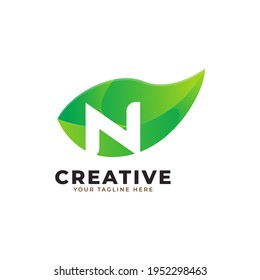 Nature Green Leaf Letter N Logo Design. monogram logo. Green Leaves Alphabet Icon. Usable for Business, Science, Healthcare, Medical and Nature Logos.Flat Vector Logo Design Template Element. Eps10