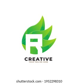 Nature Green Leaf Letter R Logo Design. monogram logo. Green Leaves Alphabet Icon. Usable for Business, Science, Healthcare, Medical and Nature Logos.Flat Vector Logo Design Template Element. Eps10