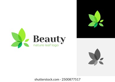 Diseño de logotipo de hoja verde de Naturaleza con concepto de diseño creativo de follaje para logotipo de belleza natural, hierbas, veganos, ilustración de logotipo de Vector de spa