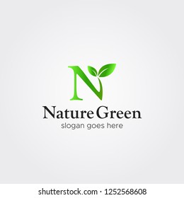 nature green leaf logo letter N 