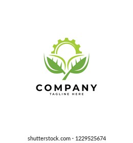 Nature green leaf and machine gear vector icon logo