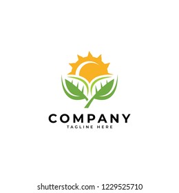 Nature green leaf and sun vector icon logo