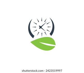 Nature green leaf Time Icon Logo Design Element.