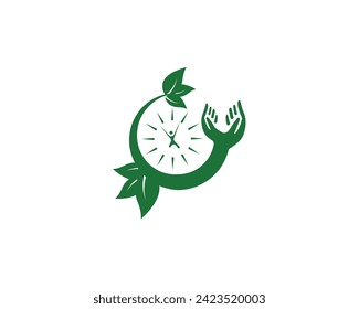 Nature green leaf Time Icon Logo Design Element.
