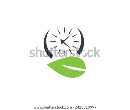 Nature green leaf Time Icon Logo Design Element.