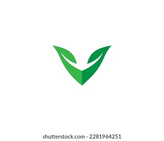 Nature Green Leaf V Letter Initial Logo Design Icon Vector Graphic Illustration.