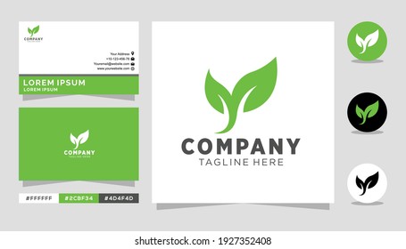 
Nature green leafe logo modern simple clean and minimalist design with creative double sided business card
