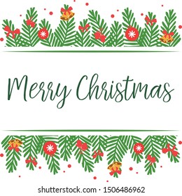 Nature green leafy flower frame, for text design of merry christmas. Vector