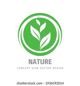 Nature green leaves concept logo design. Organic product creative sign. Environment ecology symbol. Vector illustration.