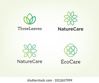 Nature Green and Leaves Logo Set Vector Collection