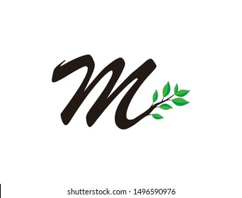 Nature Green Leaves M Letter Logo Icon, eco concept.