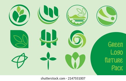 Paquete de logotipos verdes para la naturaleza , diseño de marca simple creativo