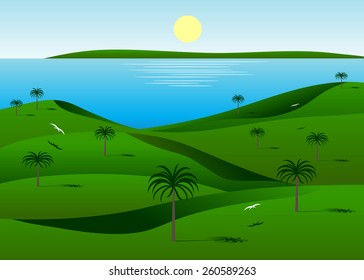 nature. The Green Mountains with palm trees and the sea