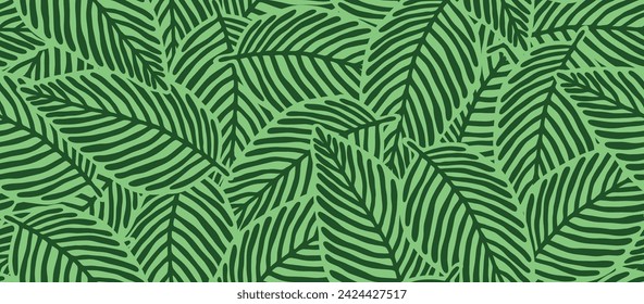 Nature green Palm leaves seamless pattern. Tropical pattern, palm leaves seamless vector floral background.