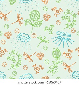 Nature green seamless pattern with rain