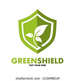 Nature or green shield vector logo template. This graphic with leaves or tree symbol. Suitable for ecology, farm, protect, guard, environment, recycle and emblem.