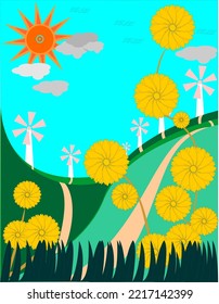 nature green valley wind mill valley illustrate by coreldraw