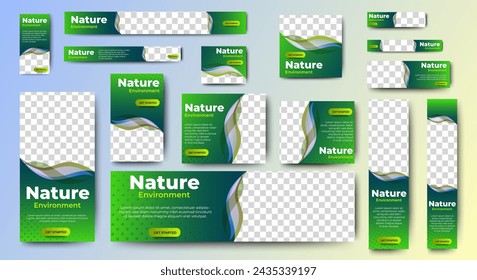 Diseño de plantillas de banner publicitario web verde de la naturaleza. vector