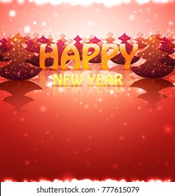 Nature Greetin Card Happy New Year with Christmas Trees, vector