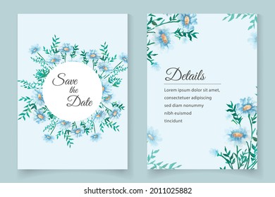 Nature hand drawn floral wedding invitation card set 