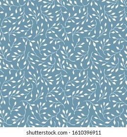 Nature hand drawn seamless pattern.  Twigs and leaves. 