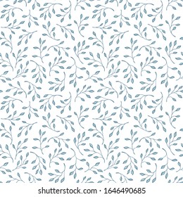 Nature hand drawn seamless pattern.  Twigs and leaves. 