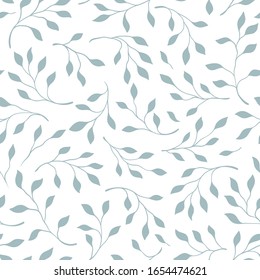 Nature hand drawn seamless pattern.  Twigs and leaves. 