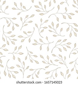 Nature hand drawn seamless pattern.  Twigs and leaves. 