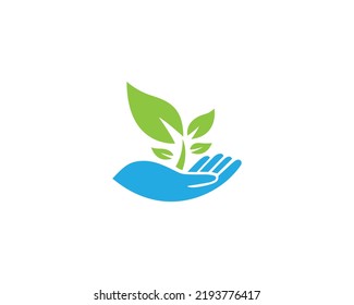 Nature Hand Leaf Logo Icon Design Vector illustration Template.