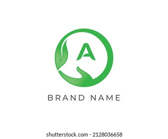 Nature Hand Logo icon symbol with Letter A. Vector logo template